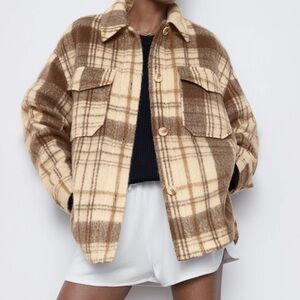 Zara Cream Plaid Wool Jacket